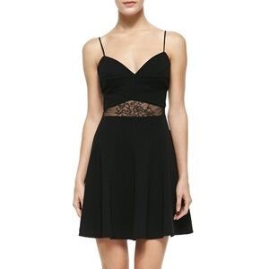 Noam Hanoch Alexandra Mini Dress Fit Flare Lace Inset Waist Black Sz 4